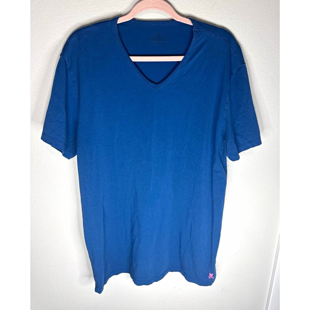 Psycho Bunny Blue Cotton Blend Knit Logo V-Neck Short Sleeve T-Shirt Women L